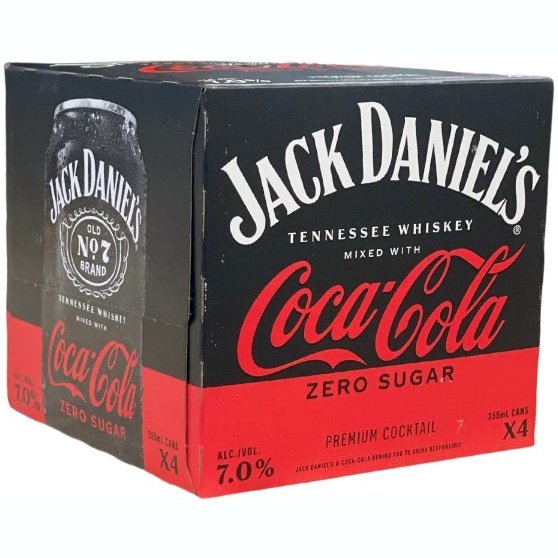 Jack Daniel&#39;s Coca-Cola Zero Sugar Premium Cocktail 4 Pack 355ml