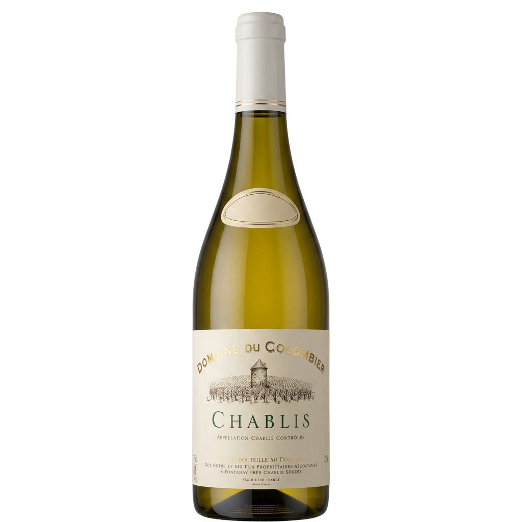 Bottle of Domaine du Colombier Chablis 2024, a white wine from Chablis, Burgundy, France, 750ml