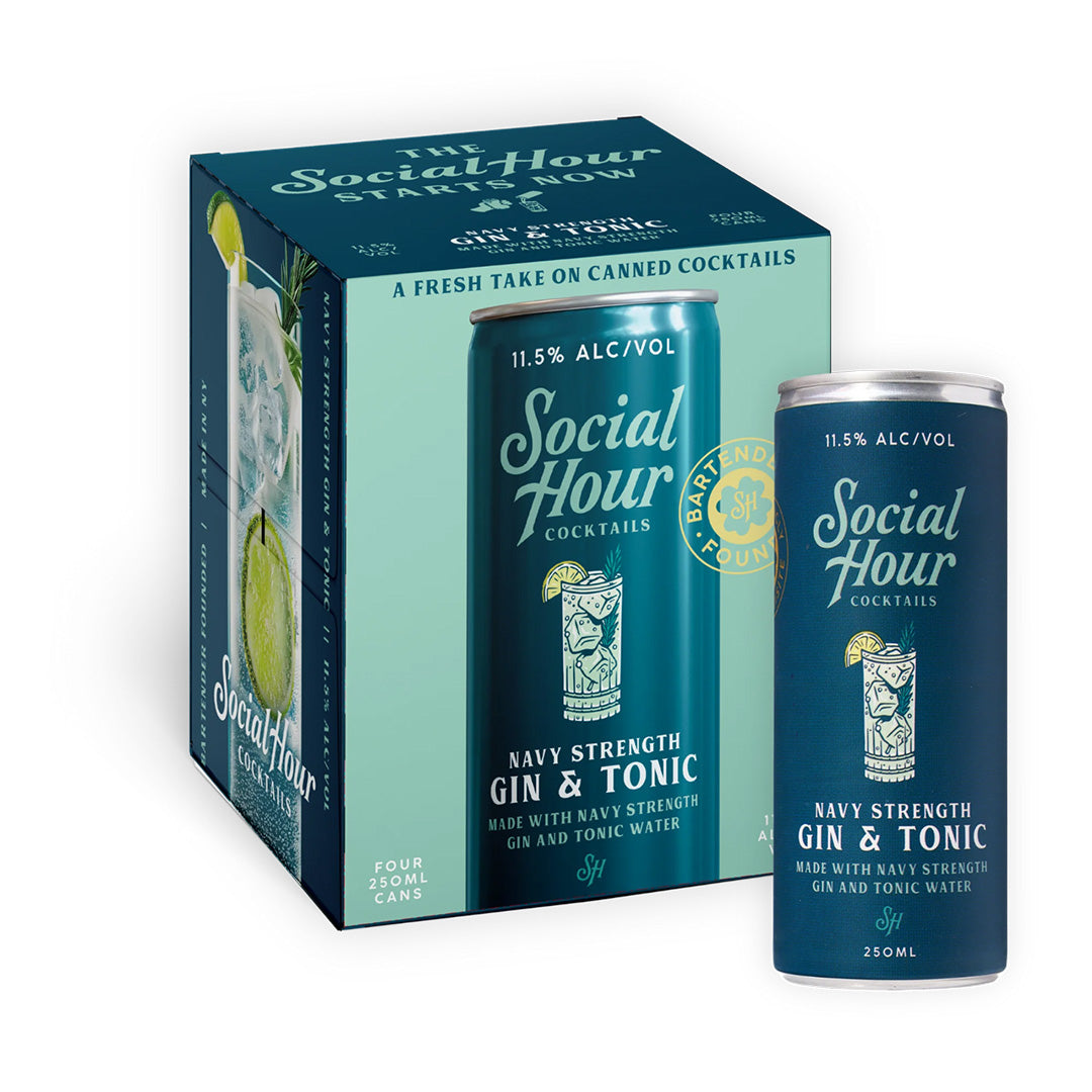 Social Hour Cocktails Navy Strength Gin & Tonic 4 Pack/250ml