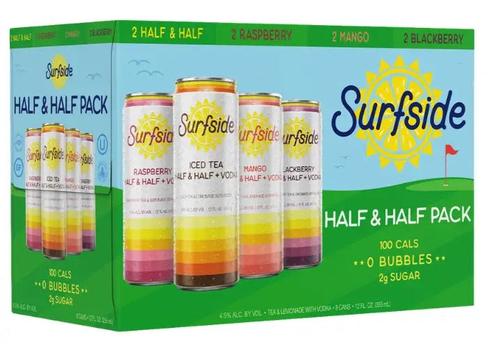 Surfside Half & Half Variety Pack 8 Pack 355ml vodka iced tea and lemonade canned cocktails.