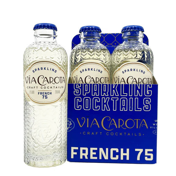 Via Carota Sparkling French 75 ready-to-drink cocktail 4 pack with four 200ml bottles.