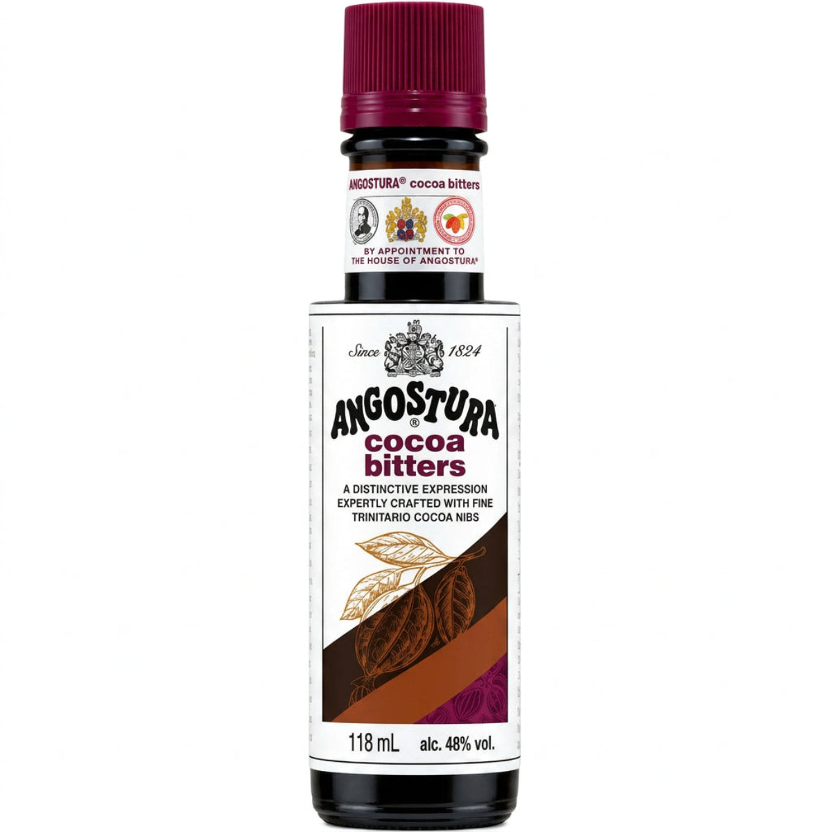 Bottle of Angostura Cocoa Bitters, cocktail bitters from Trinidad and Tobago, 118ml
