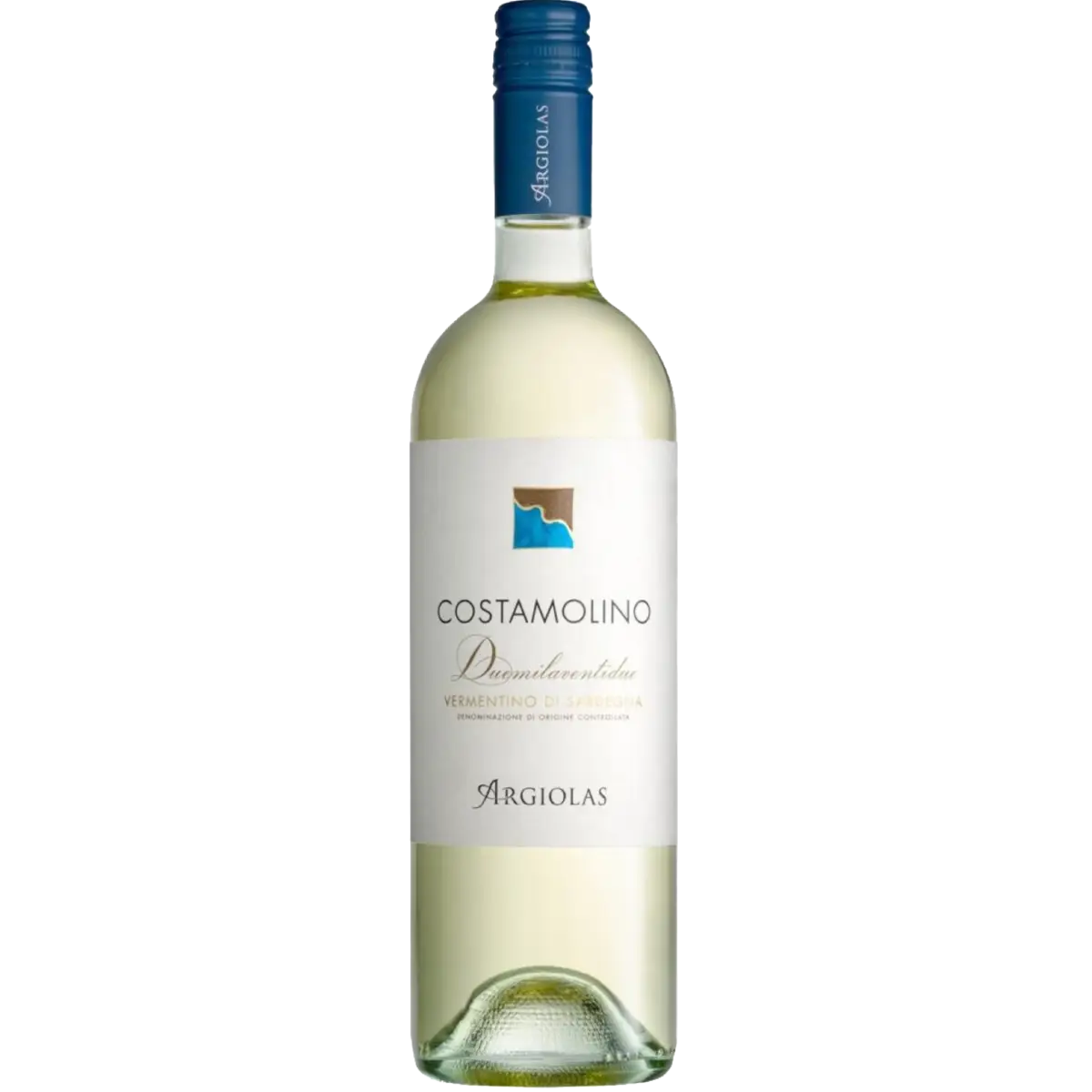 Bottle of Argiolas Costamolino Vermentino di Sardegna, a Vermentino white wine from Sardinia, Italy, 750ml