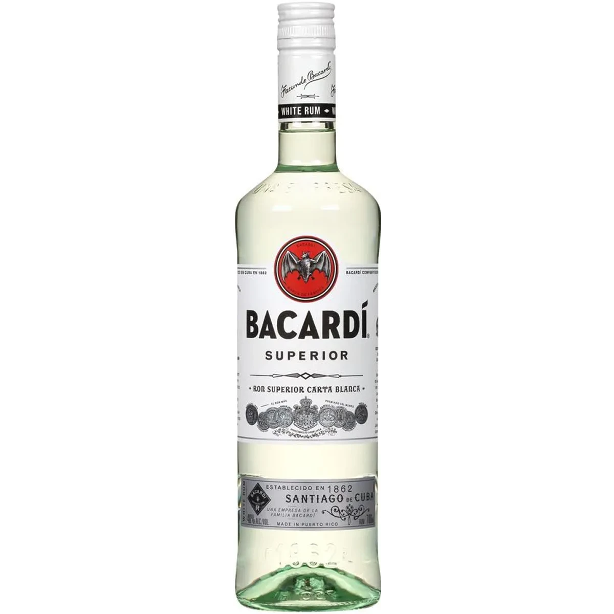 Bottle of Bacardi Superior White Rum, a white rum from Puerto Rico