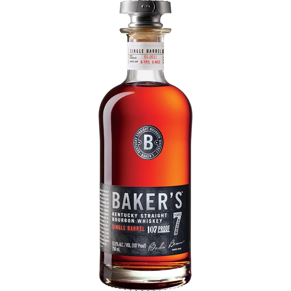 Bottle of Baker's 7 Year Single Barrel, a Kentucky straight bourbon from the United States