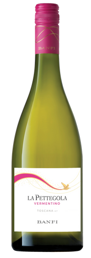 Bottle of Banfi La Pettegola Vermentino 2025, a white wine from Tuscany, Italy, 750ml