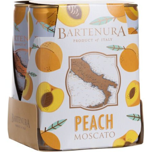 Can of Bartenura Peach Moscato, a white wine from Italy