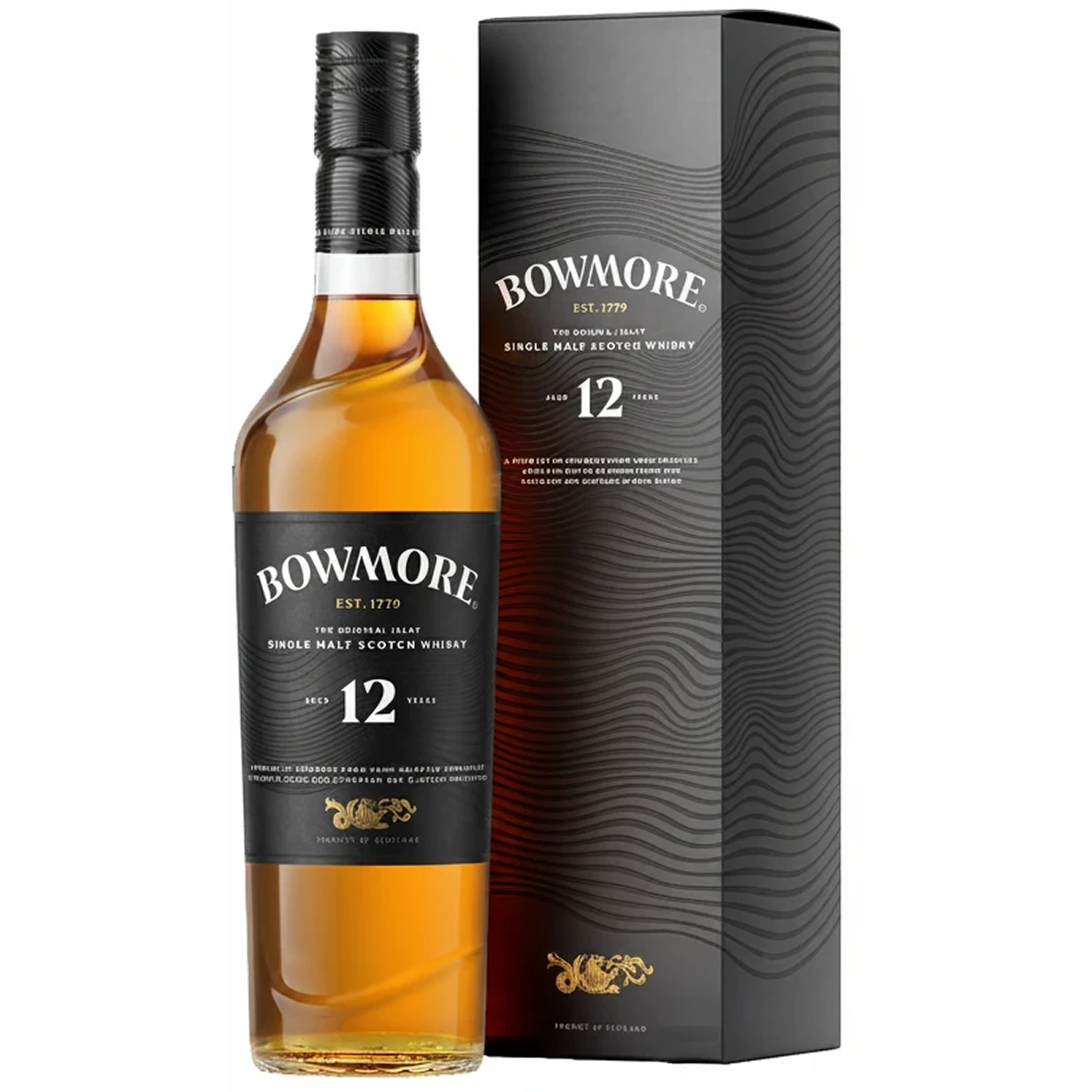 Bottle of Bowmore 12 Year, an Islay single malt Scotch whisky from Scotland