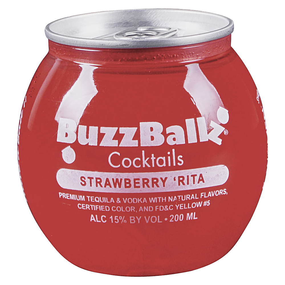 Bottle of BuzzBallz Strawberry 'Rita, a ready-to-drink margarita from Carrollton, Texas, 200ml