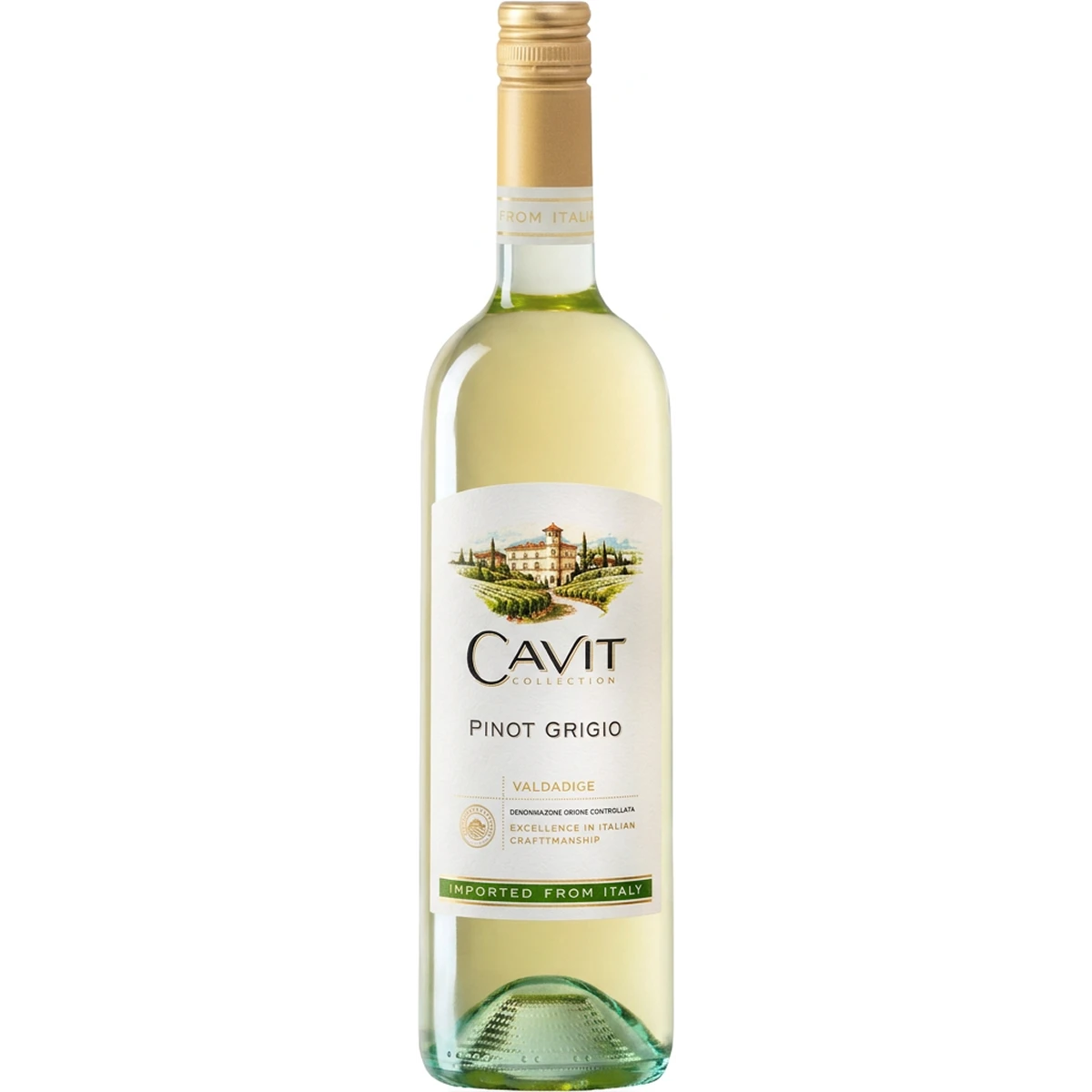 Bottle of Cavit Pinot Grigio, a white wine from the Tre Venezie, Italy