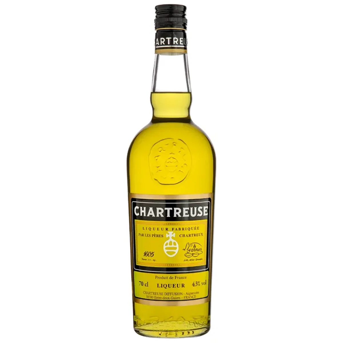 Bottle of Chartreuse Yellow Liqueur, an herbal liqueur from France