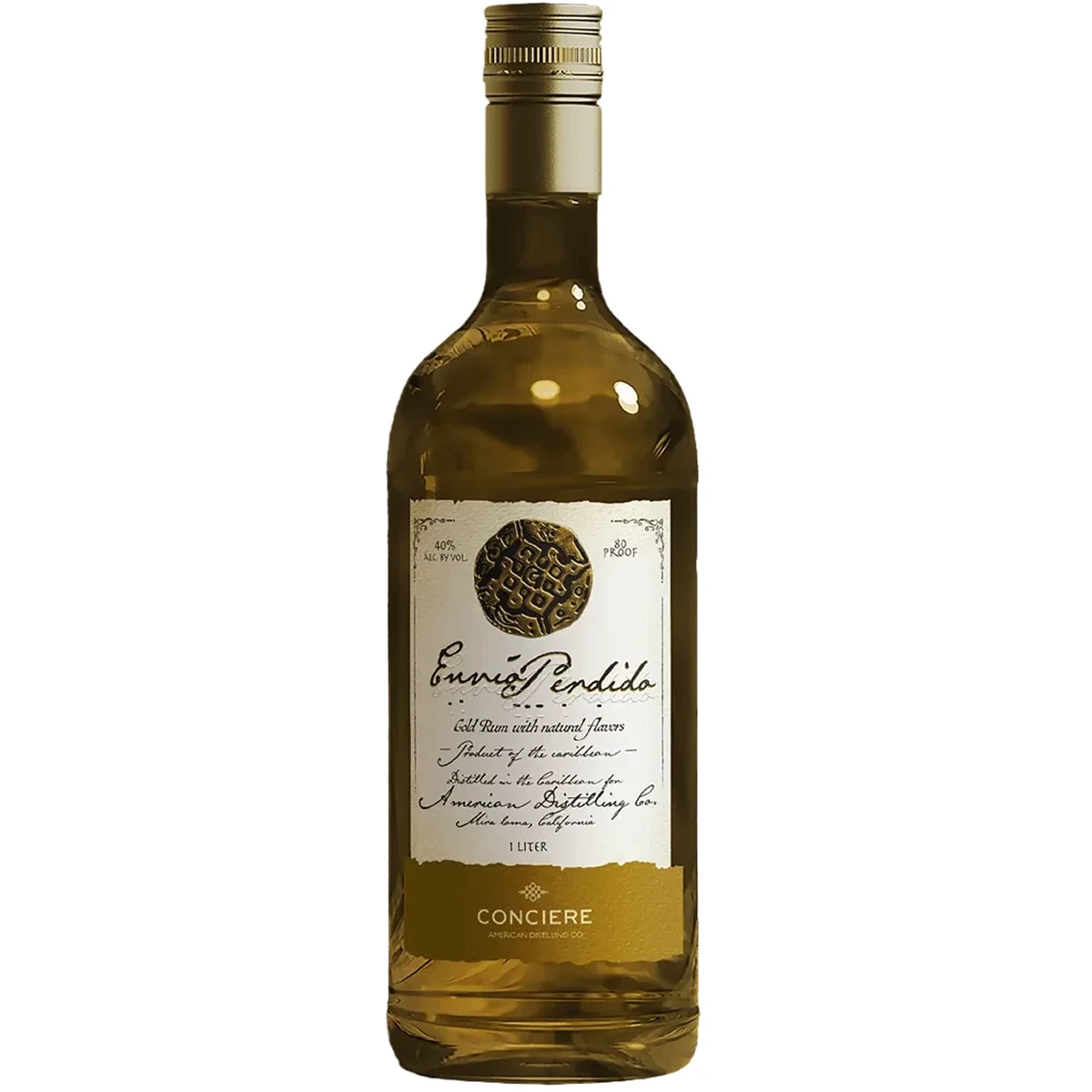 Bottle of Conciere Gold Rum, a gold rum, 1L