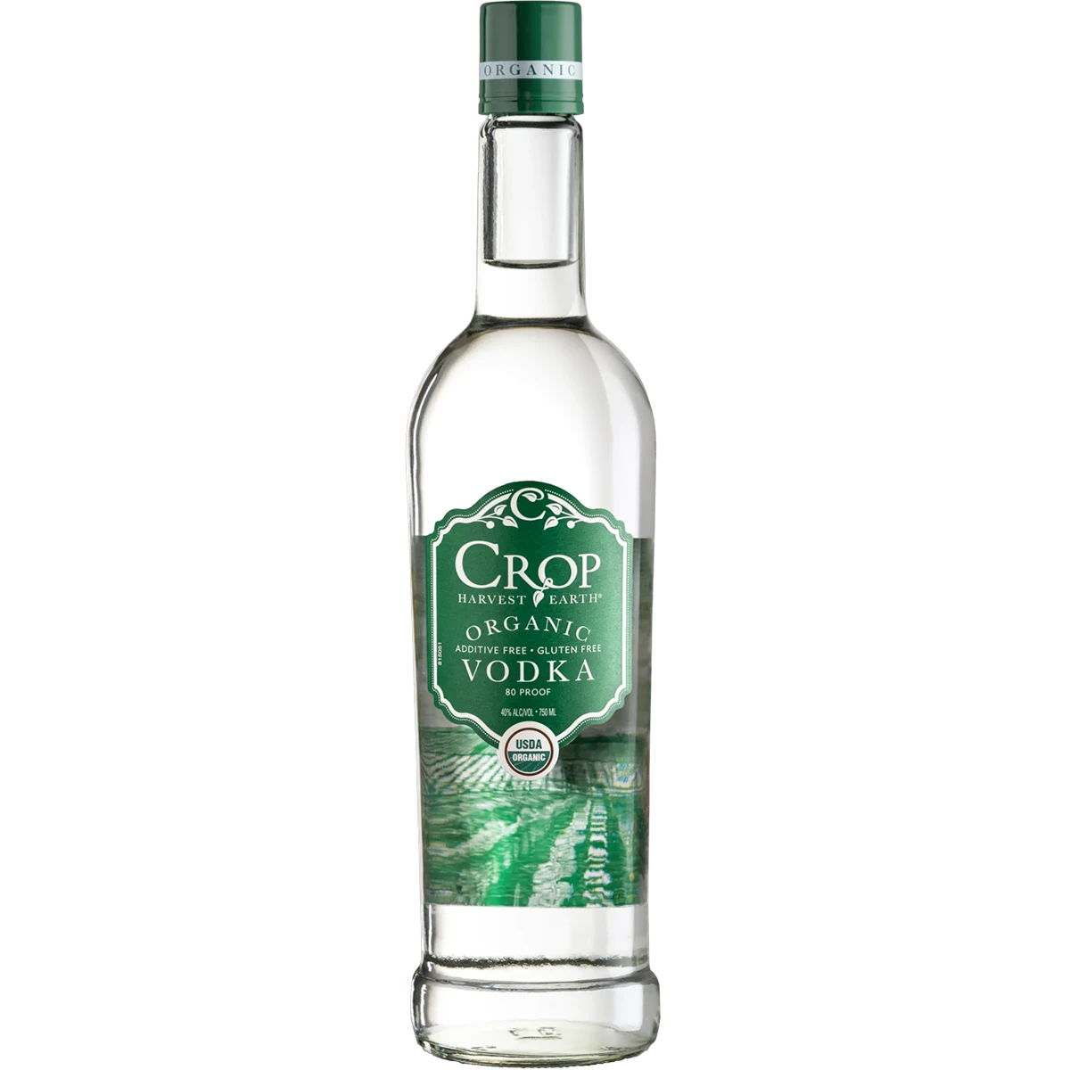 Bottle of Crop Organic Vodka, a corn vodka from the United States, 750ml