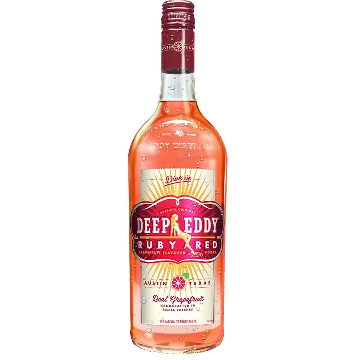 Bottle of Deep Eddy Ruby Red Vodka, a grapefruit vodka from the United States