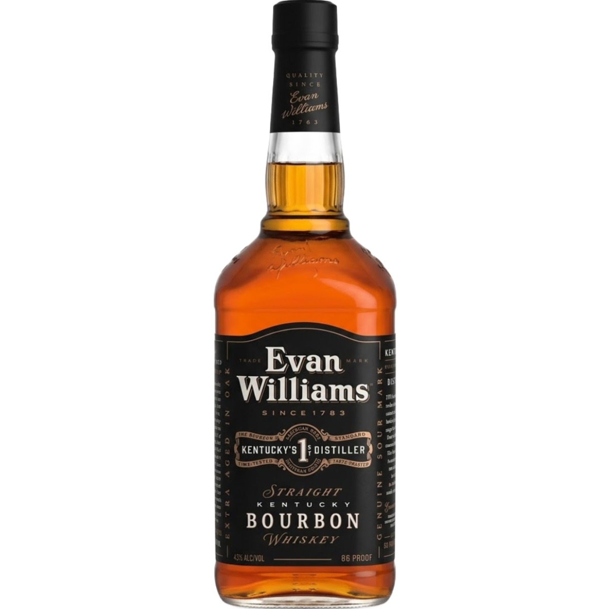 Bottle of Evan Williams Black Label, a Kentucky straight bourbon whiskey from the United States