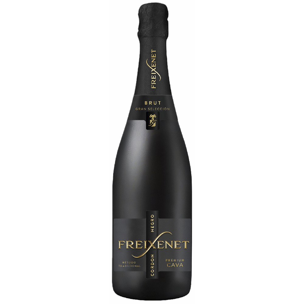 Bottle of Freixenet Cordon Negro Brut Cava, a sparkling wine from Penedès, Spain