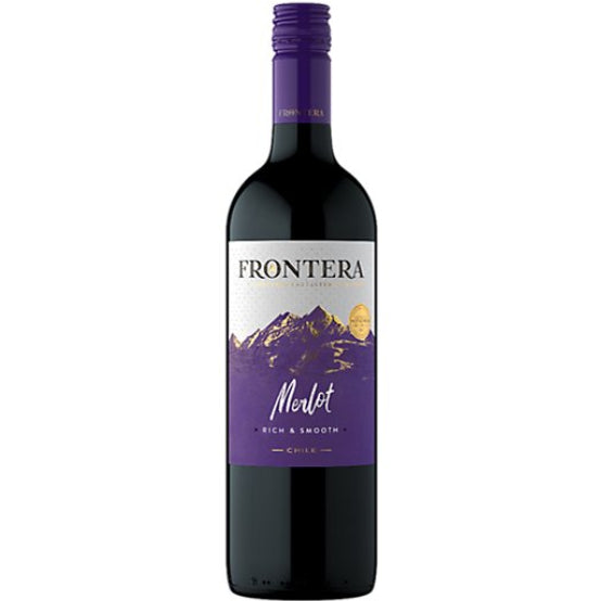 Bottle of Frontera Merlot, a red wine from Central Valley, Chile, 1.5L