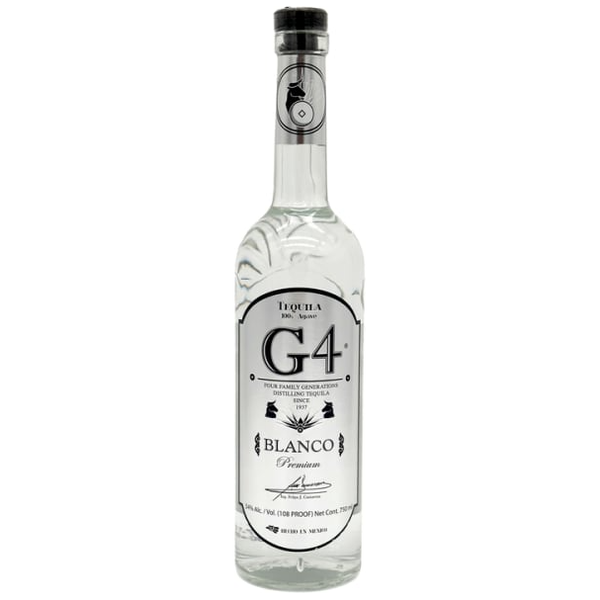 Bottle of G4 Blanco Tequila 108 Proof, a high-proof blanco tequila from Jalisco, Mexico, 750ml