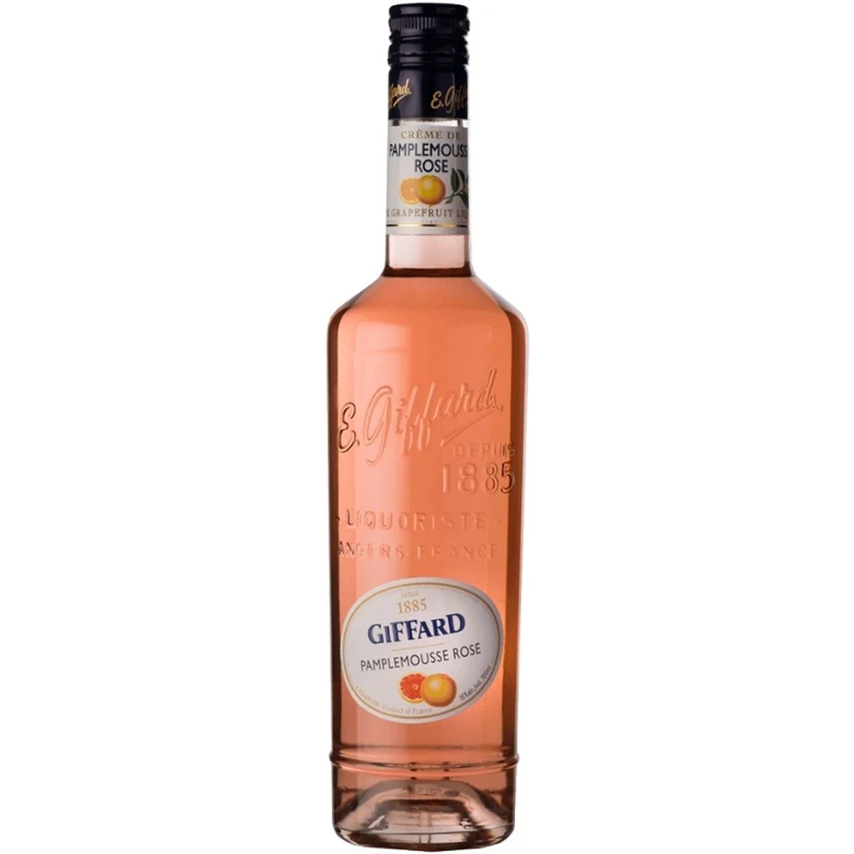 Bottle of Giffard Creme de Pamplemousse Rose, a grapefruit liqueur from France, 750ml