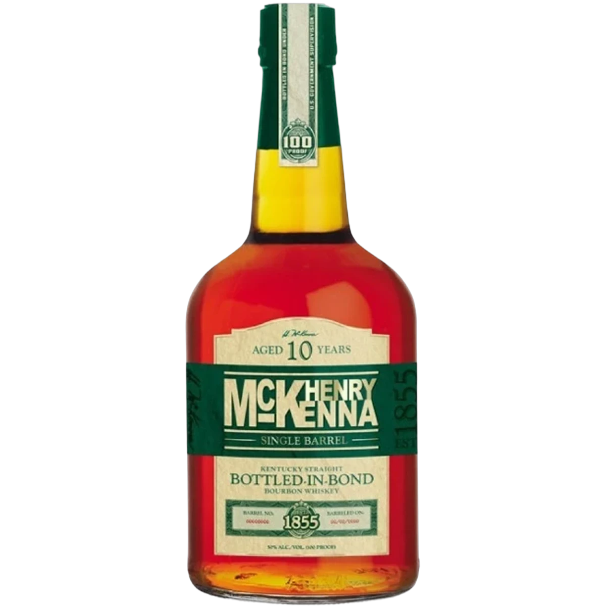 Bottle of Henry McKenna Single Barrel 10 Year, a Kentucky straight bourbon whiskey from the United States