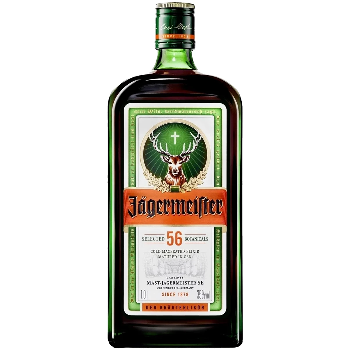 Bottle of Jagermeister Liqueur, an herbal liqueur from Germany