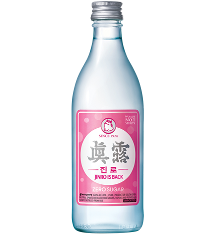 Bottle of Jinro Is Back Zero Sugar Soju, a soju from South Korea, 375ml