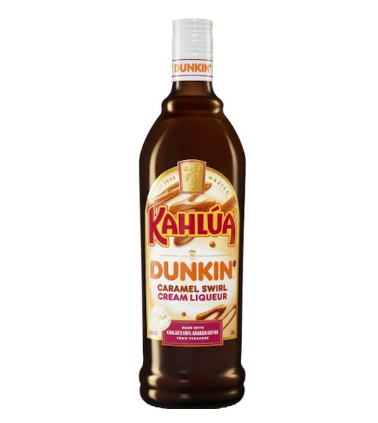 Bottle of Kahlúa Dunkin' Caramel Swirl Cream, a coffee cream liqueur from Mexico, 750ml
