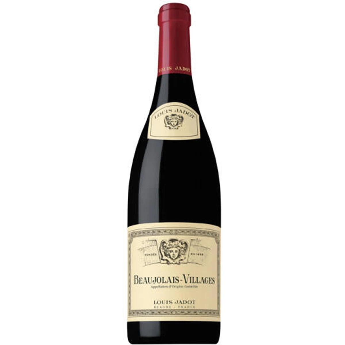Bottle of Louis Jadot Beaujolais-Villages, a red wine from Beaujolais, France, 750ml