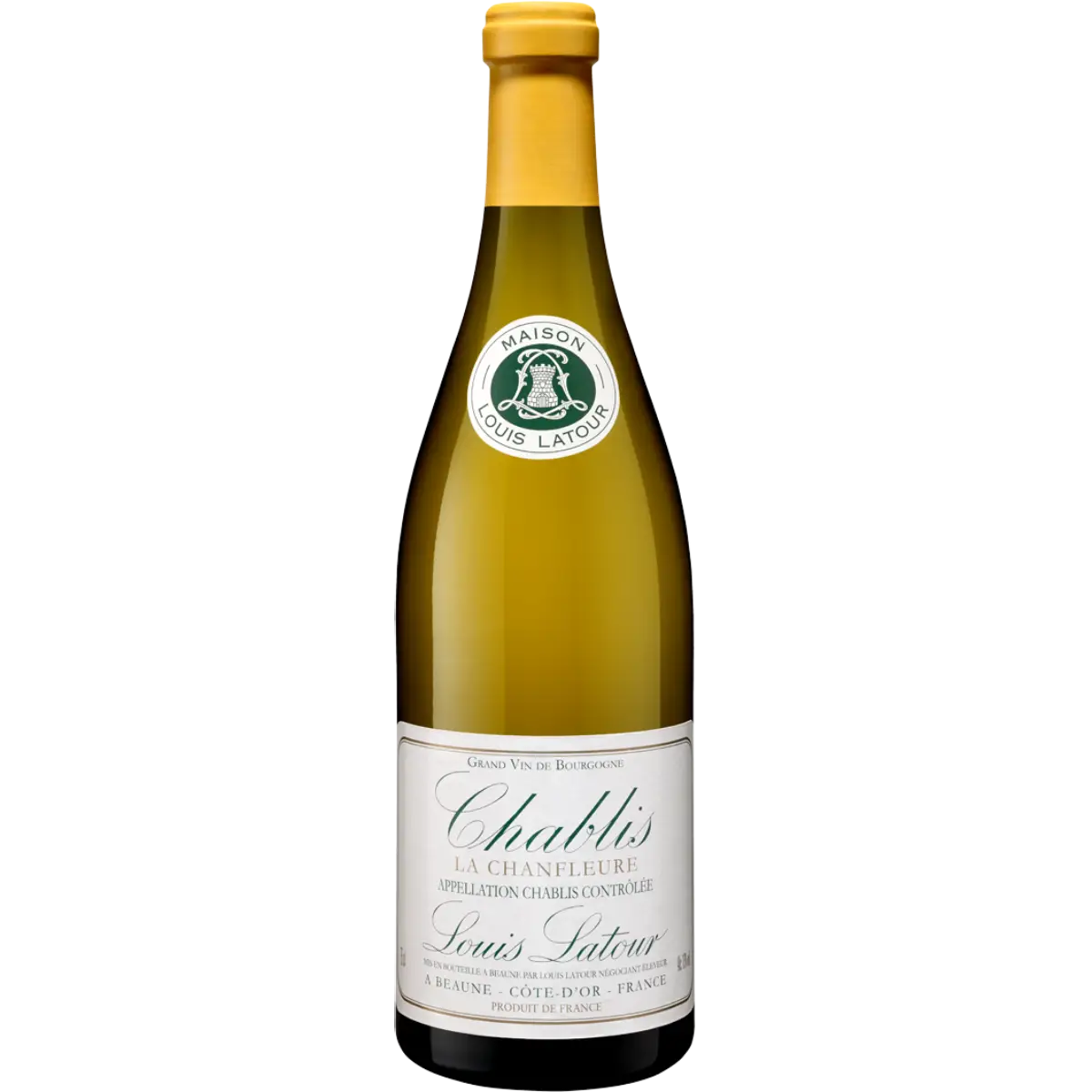 Bottle of Louis Latour Chablis La Chanfleure, a Chardonnay white wine from Chablis, Burgundy, France, 750ml