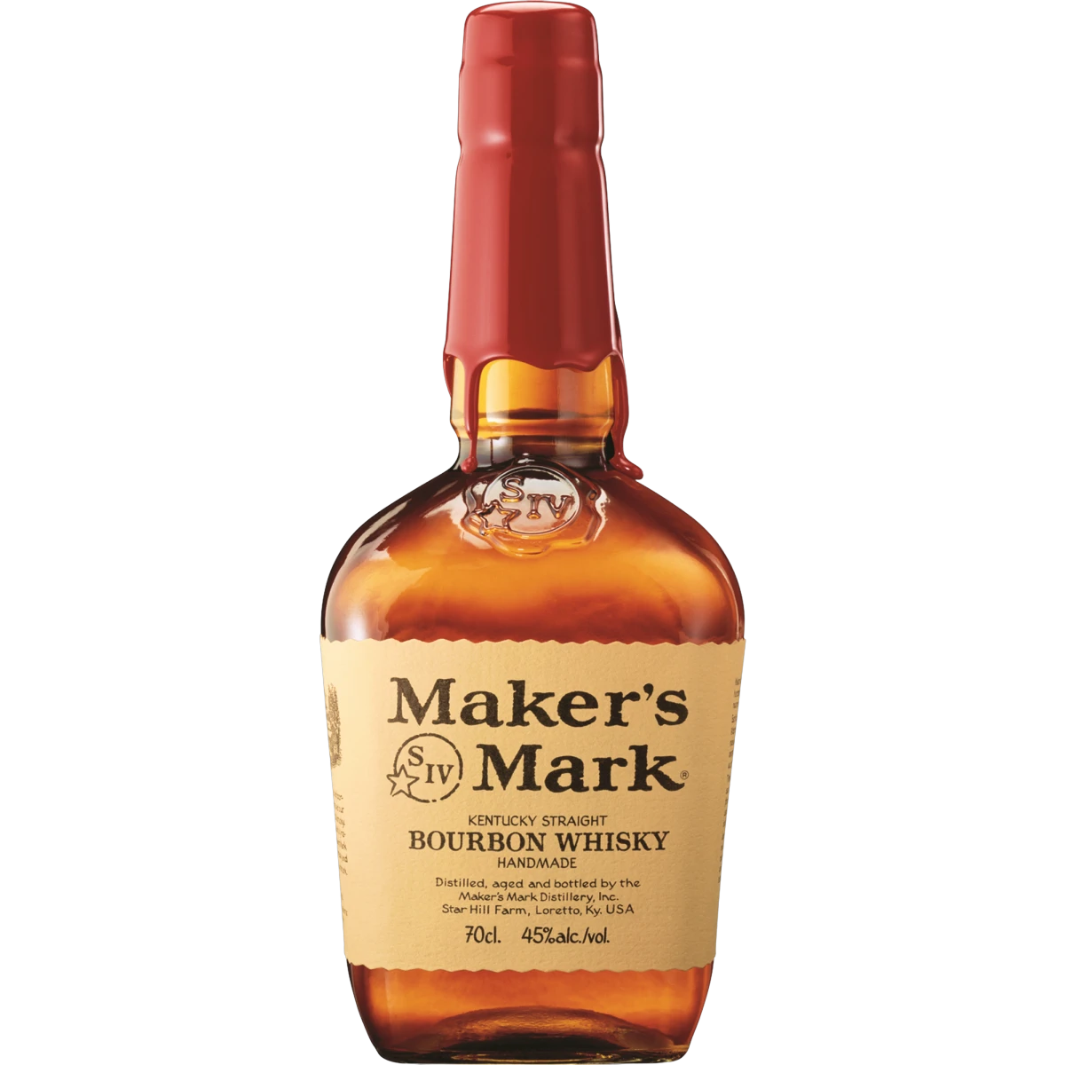 Bottle of Maker's Mark, a wheated Kentucky straight bourbon from the United States