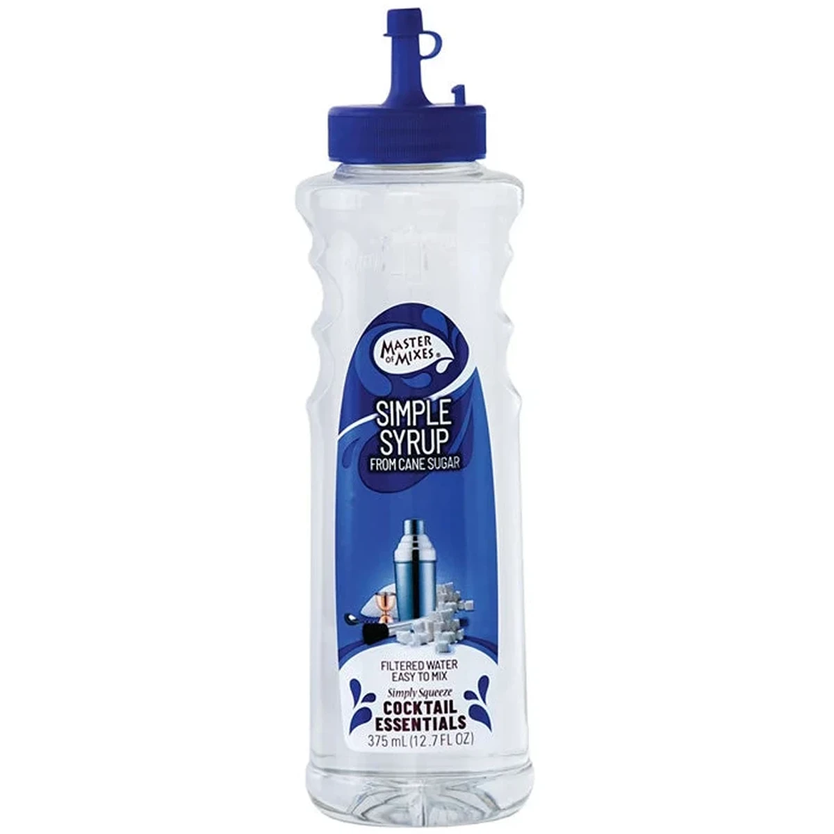 Squeeze bottle of Master of Mixes Cocktail Essentials Simple Syrup, a cane sugar cocktail syrup from the United States, 375ml