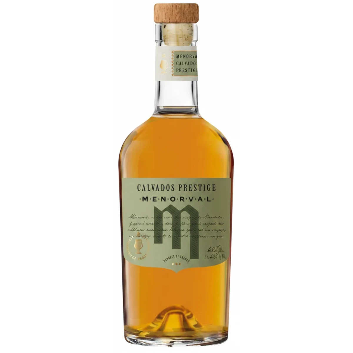 Bottle of Menorval Calvados Prestige, an apple brandy from Normandy, France