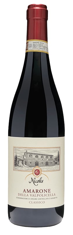 Bottle of Nicolis Amarone della Valpolicella Classico 2019, a red wine from Valpolicella, Veneto, Italy, 750ml