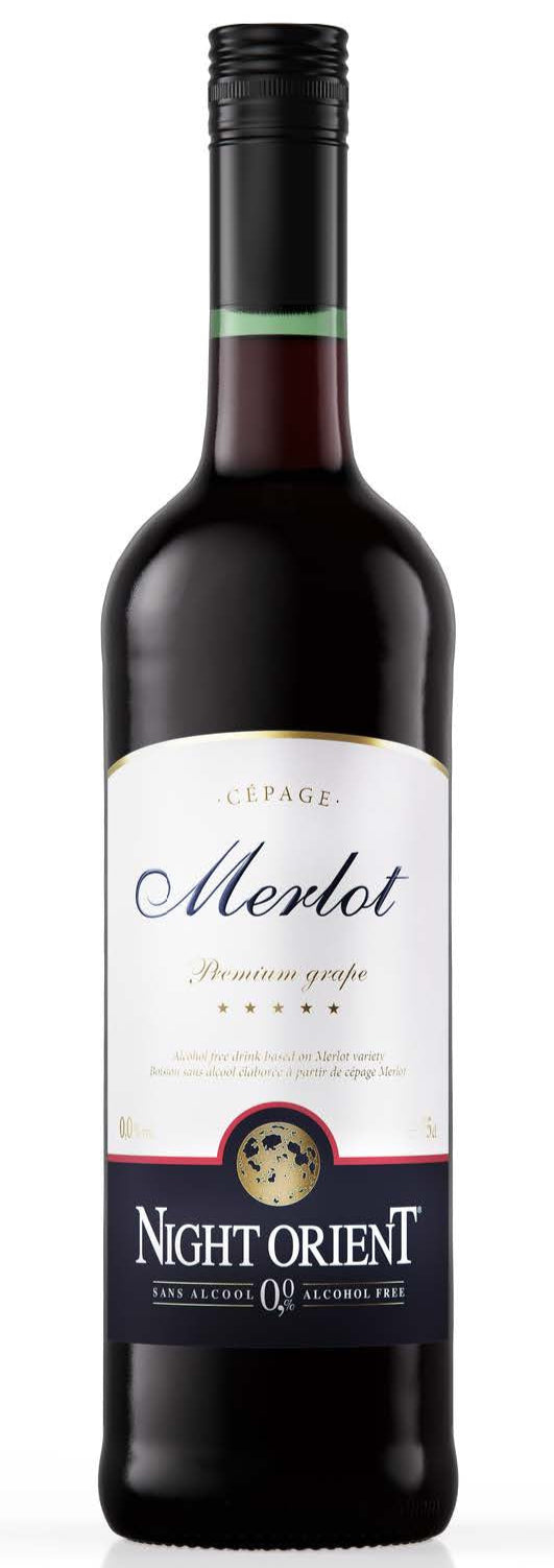 Bottle of Night Orient Non-Alcoholic Merlot, a non-alcoholic red wine from Belgium, 750ml