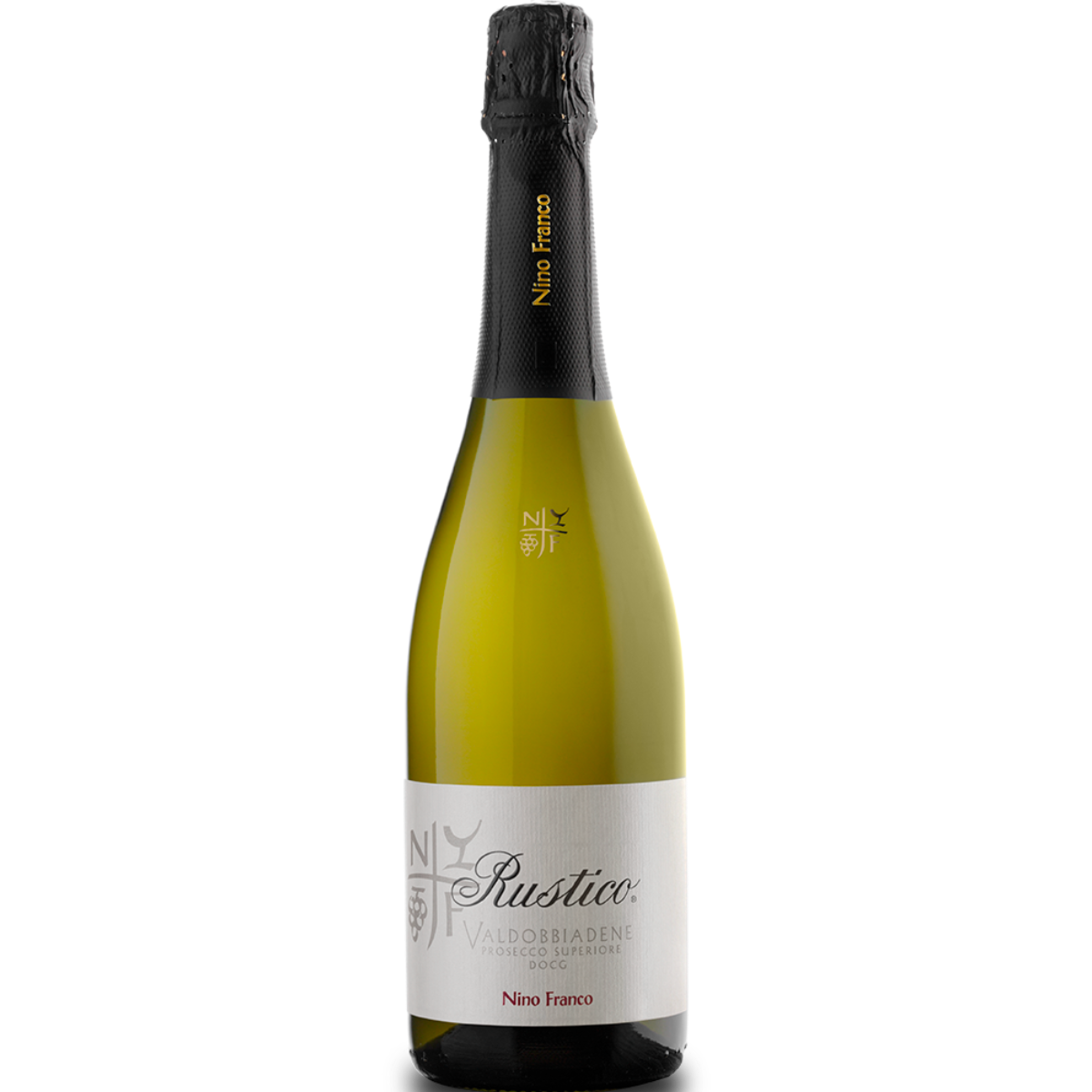 Bottle of Nino Franco Rustico Valdobbiadene Prosecco Superiore, a sparkling wine from Veneto, Italy, 750ml