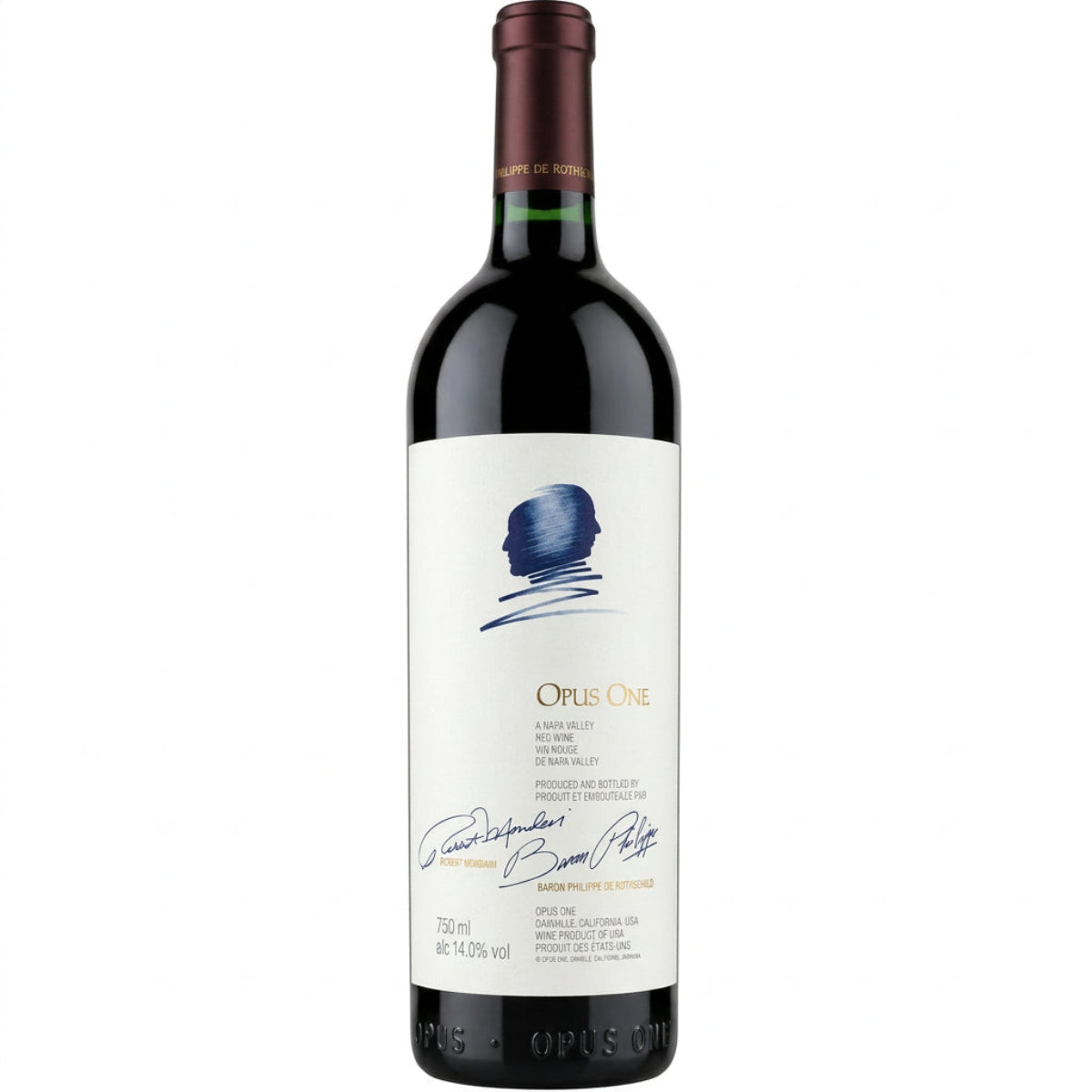 Bottle of Opus One, a red wine from Oakville, Napa Valley, California, 750ml