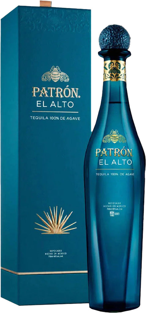 Bottle and gift box of Patron El Alto Reposado Tequila, a reposado tequila from Jalisco, Mexico, 750ml