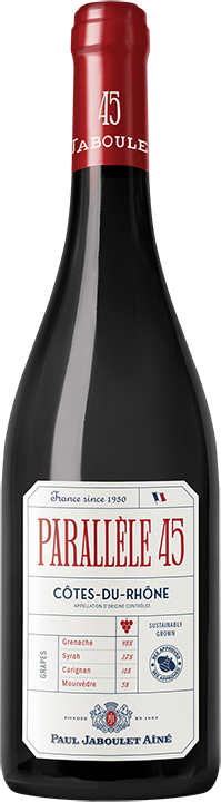 Bottle of Paul Jaboulet Aîné Parallèle 45 Côtes du Rhône Rouge 2023, a red wine from Rhône Valley, France, 750ml