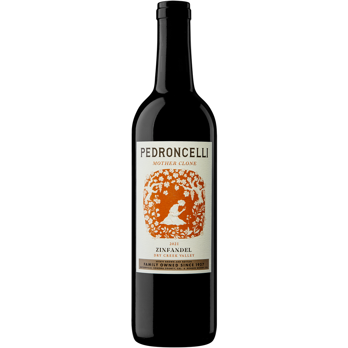 Bottle of Pedroncelli Mother Clone Zinfandel 2023, a red wine from Dry Creek Valley, Sonoma County, California, USA, 750ml