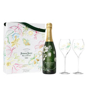 Bottle of Perrier-Jouët Belle Epoque Brut Champagne 2016 with two flutes, a vintage sparkling wine from Champagne, France, 750ml