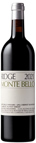 Bottle of Ridge Monte Bello 2021, a Cabernet Sauvignon blend from the Santa Cruz Mountains, California, 750ml