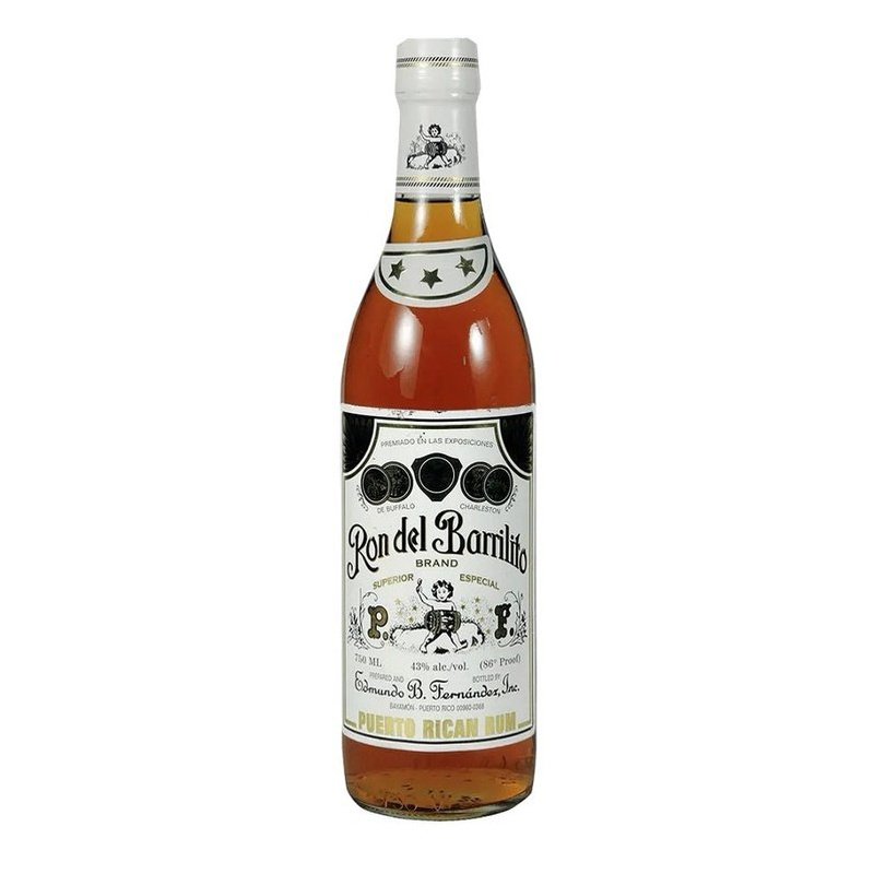 Bottle of Ron del Barrilito 3 Stars Rum, an aged rum from Puerto Rico, 750ml
