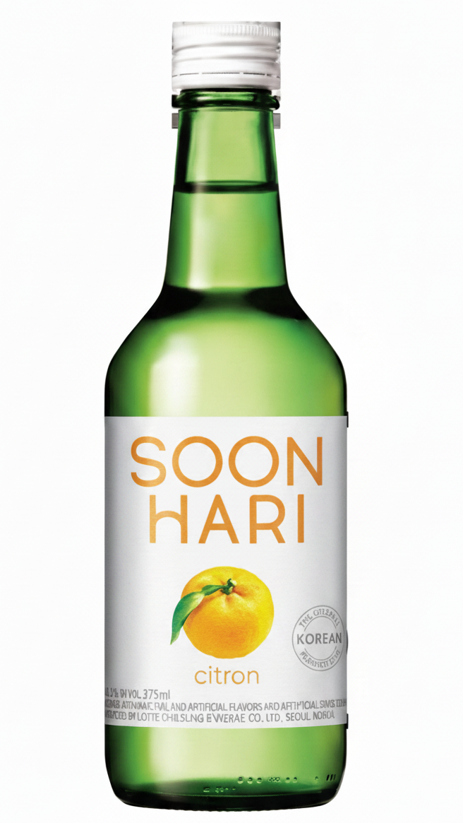 Bottle of Soonhari Citron Soju, a soju from South Korea, 375ml