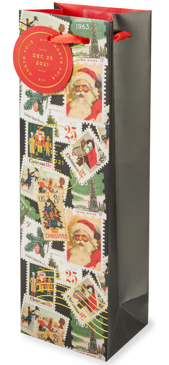 Cakewalk Holiday Vintage Stamps Single Bottle Wine Bag