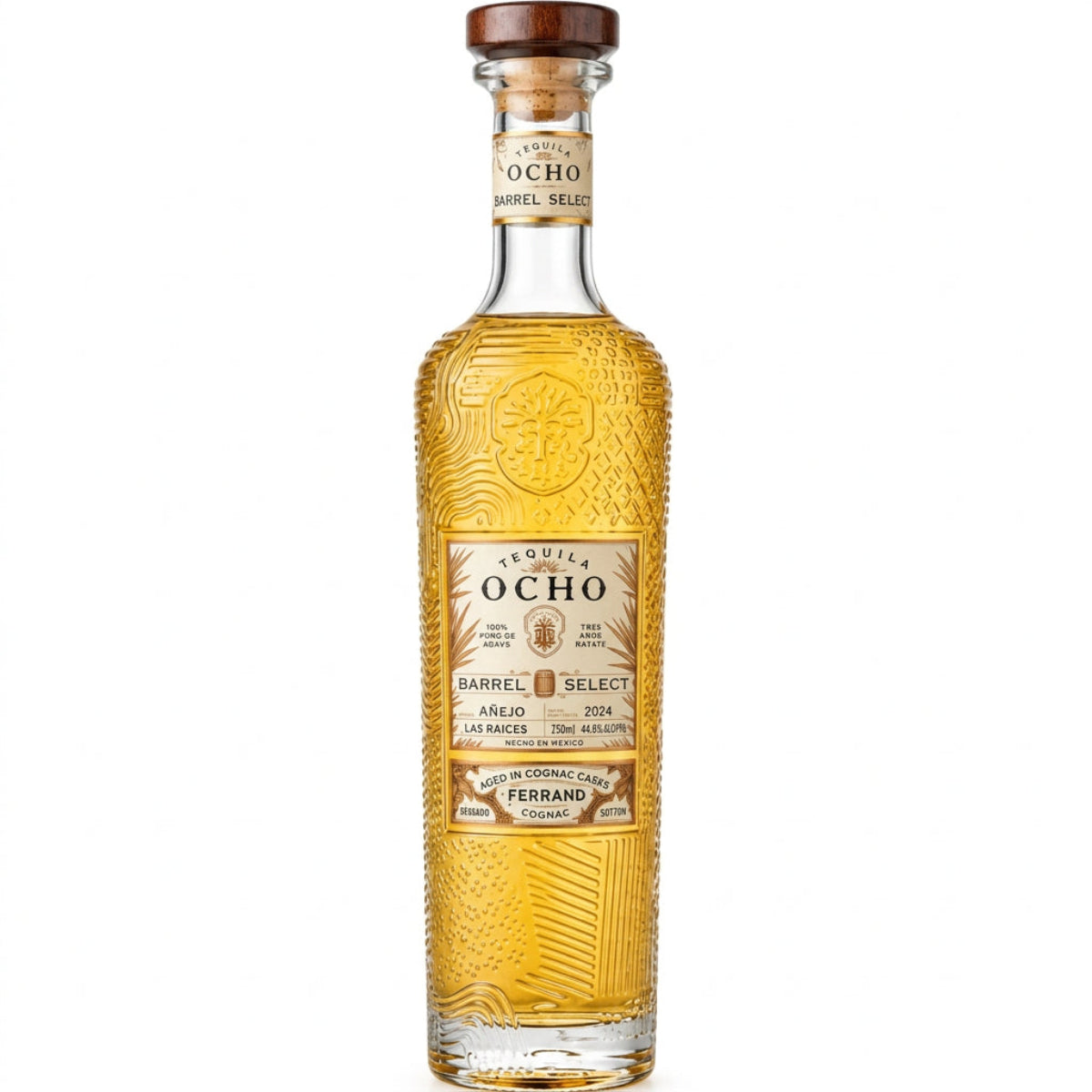 Bottle of Tequila Ocho Barrel Select Anejo Ferrand Cognac Cask 2024, an anejo tequila from Jalisco, Mexico, 750ml