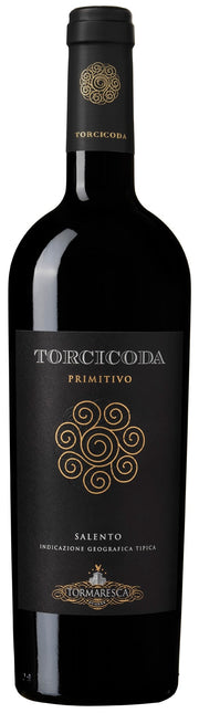 Bottle of Tormaresca Torcicoda Primitivo 2023, a red wine from Salento, Puglia, Italy, 750ml