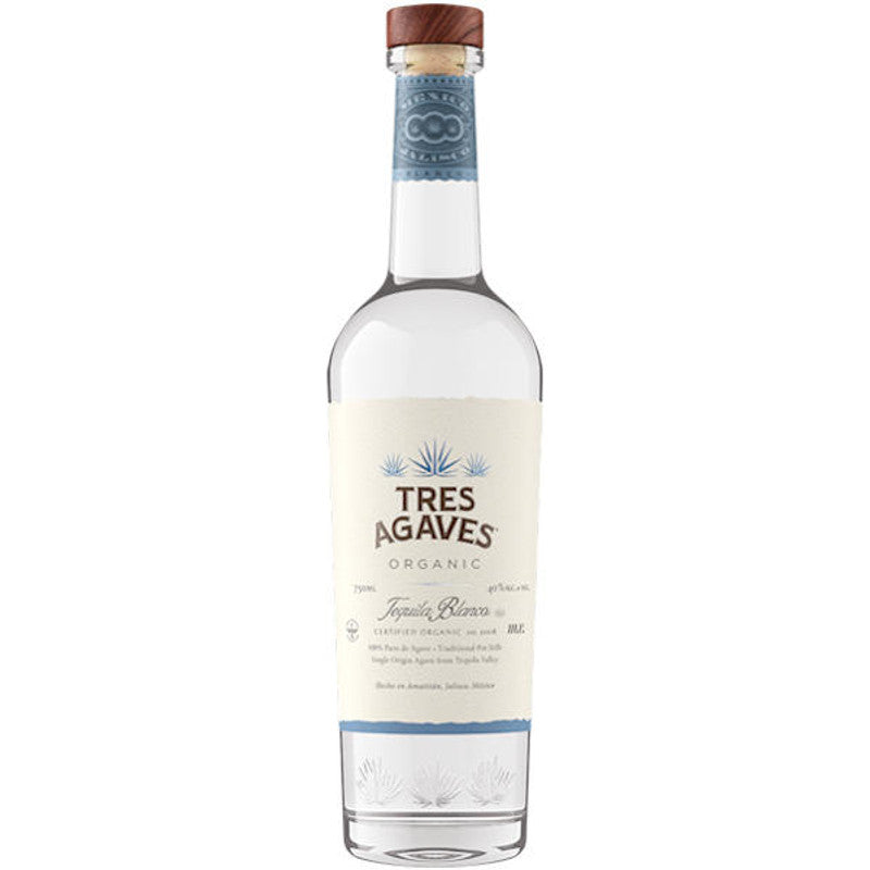 Bottle of Tres Agaves Blanco Tequila, an organic blanco tequila from Jalisco, Mexico, 750ml