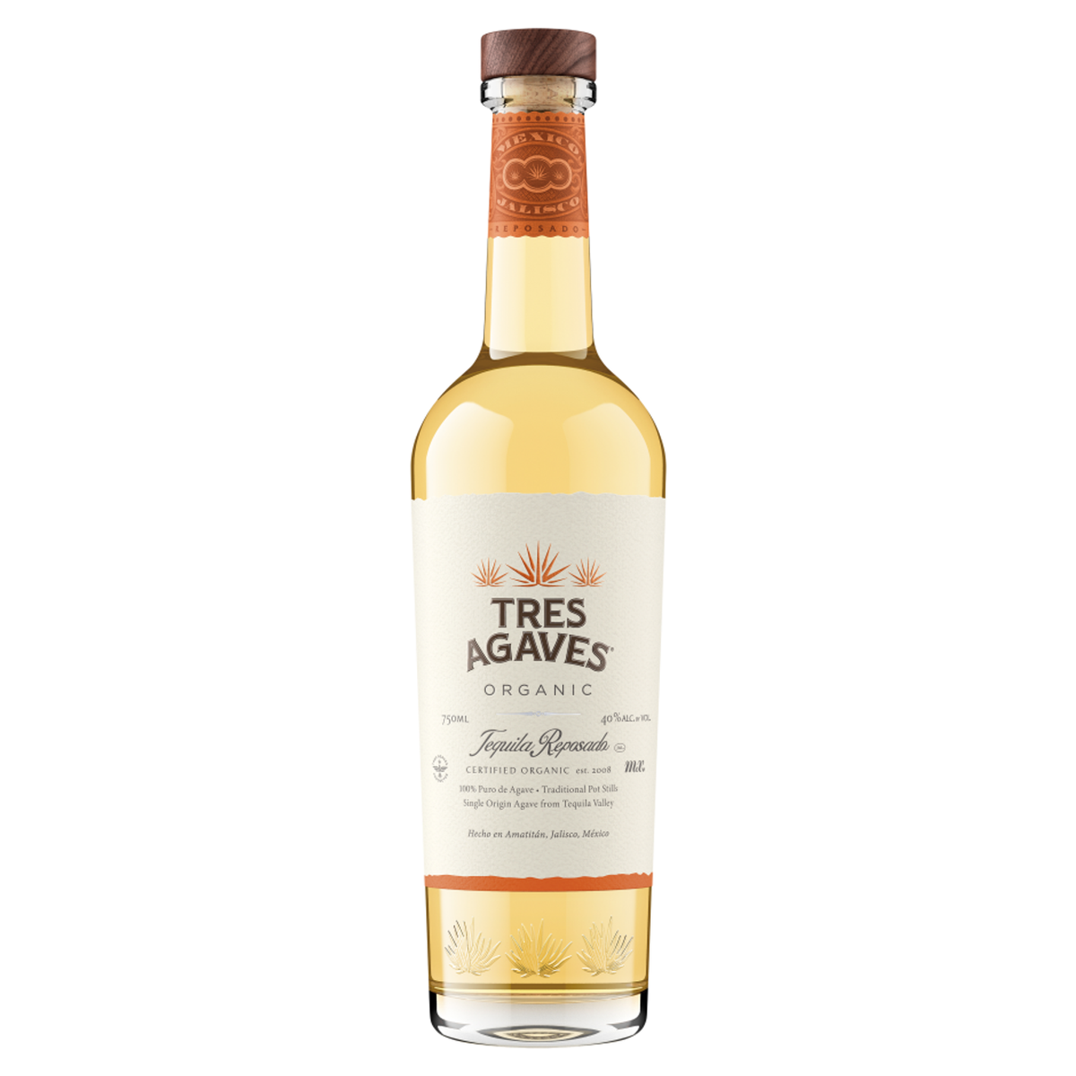 Bottle of Tres Agaves Reposado Tequila, a reposado tequila from Jalisco, Mexico, 750ml