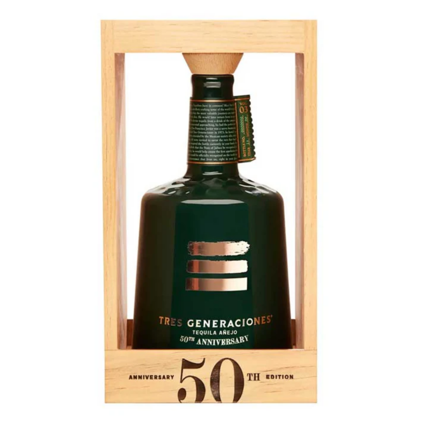 Ceramic bottle and gift box of Tres Generaciones 50th Anniversary Legacy Edition Anejo Tequila, an añejo tequila from Jalisco, Mexico, 750ml