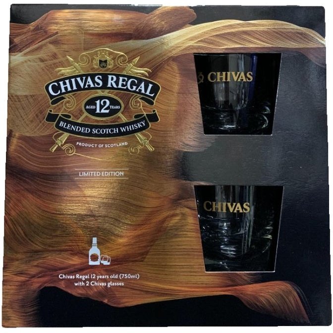 Chivas Regal Scotch 750ml Gift Set Including Two Rock Glasses 750ml